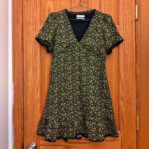 Urban Outfitters floral dress w/ ruffled bottom, lace trim, lace-up cinched back